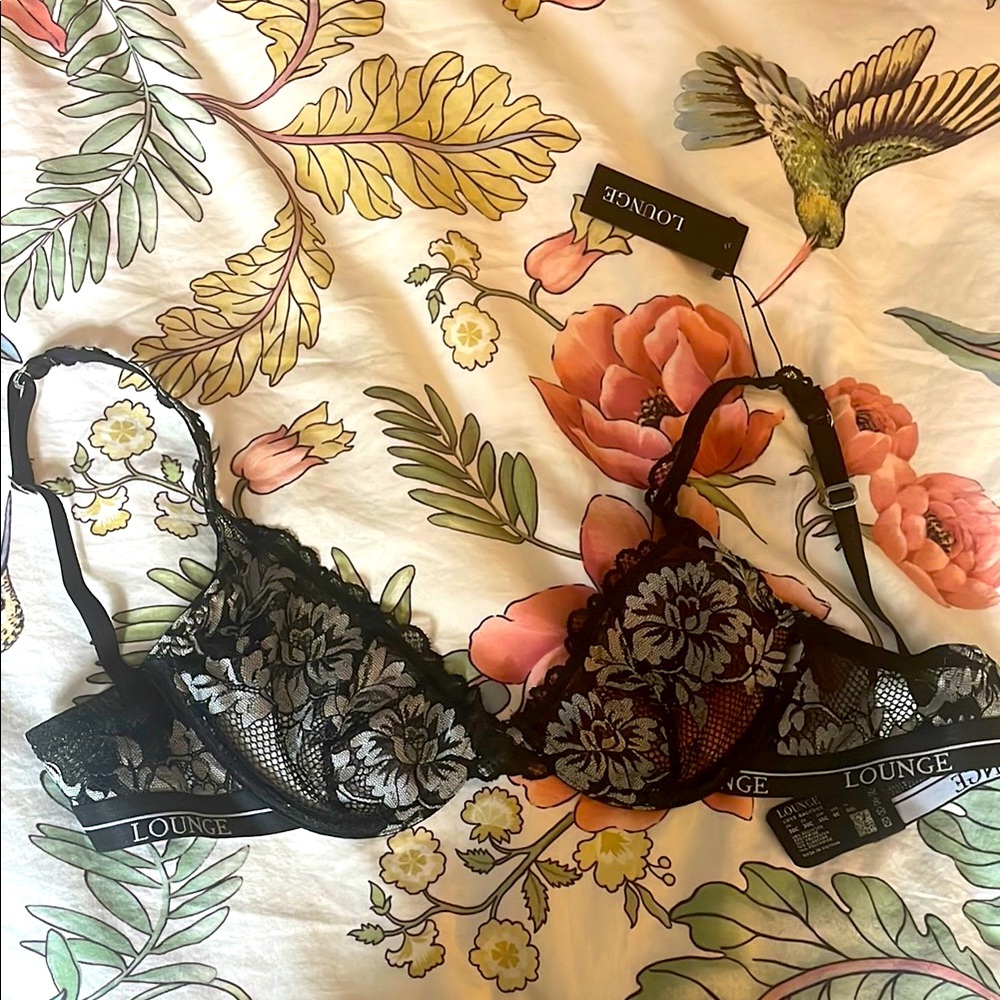 Lounge Black and Silver Lace Balcony Bra